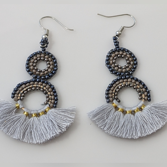 élan Jewelry - Boho Grey & Gold Tassel Earrings